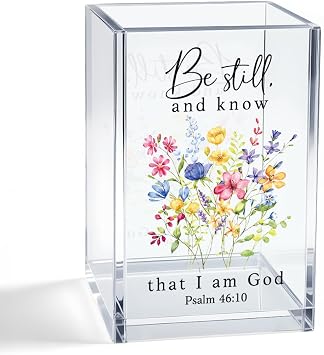 Be Still And Know That I Am God Acrylic Cosmetic Pencil Pen Holder Cup, Christian Bible Verse Gifts for Mom Niece Grandma Aunt Daughter Women, Thanksgiving Christmas Gifts for Coworker Boss