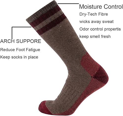 Miniatura 2 de Cerebro Calcetines de lana merino para hombre, calcetines acolchados a media pantorrilla que absorben la humedad, calcetines de senderismo para