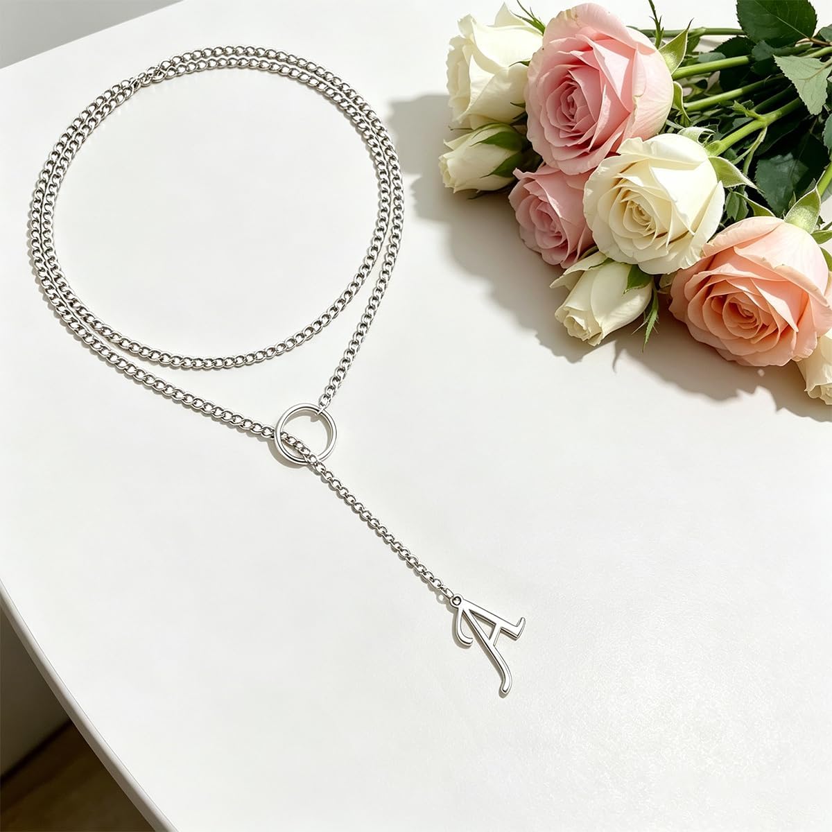 Long Chain Initial Necklaces for Women Stainless Steel Slip Chain Lariat Y-Necklace Chunky Silver Y2K Statement Drop Collar Choker Punk Rock Prom Jewelry Accessories Gifts image 5