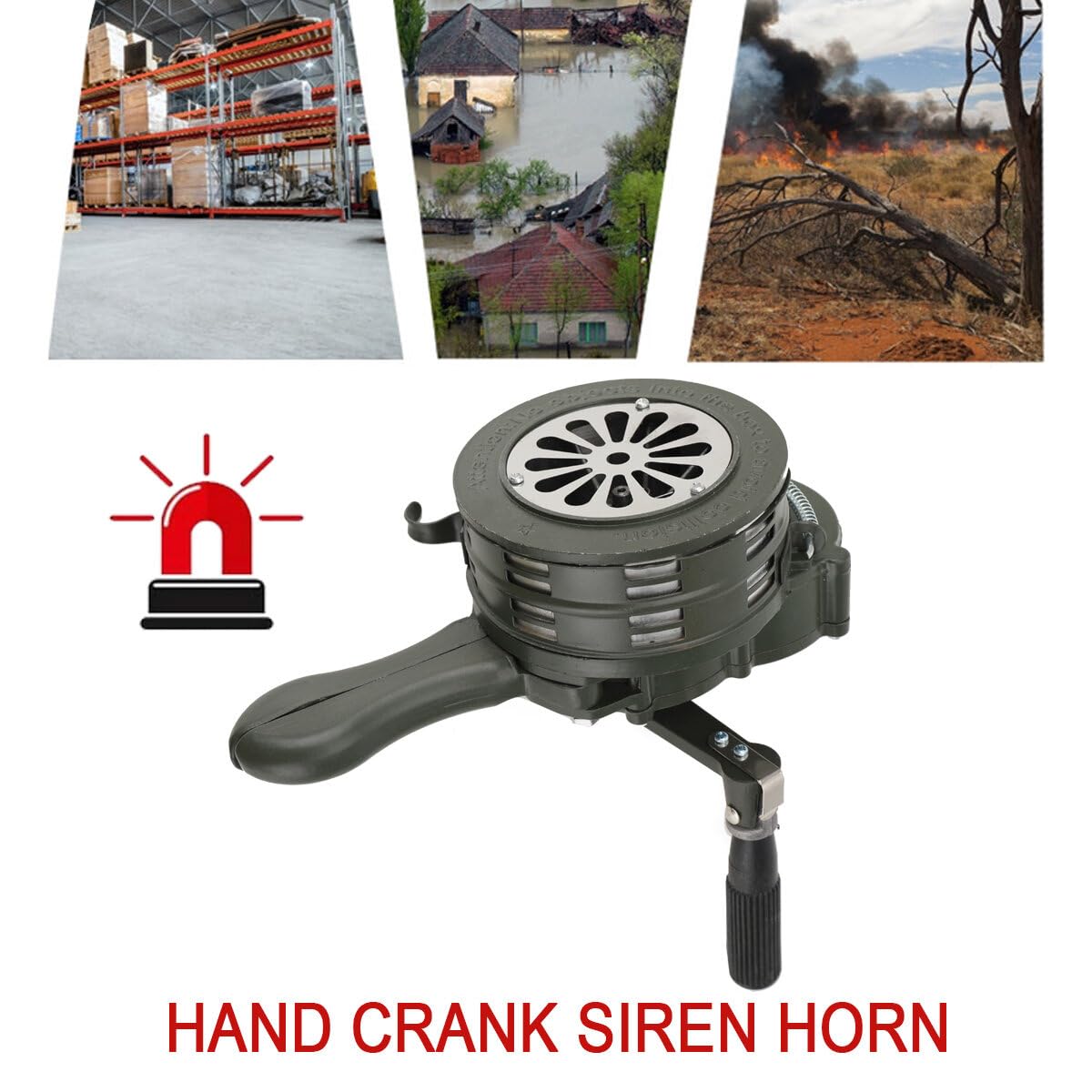110 ± 2db Handsirene Aluminiumgehäuse Sirene Alarmsirene Handkurbel Luftangriffssirene, Selbstschutz-Notsirene, Einklappbar betriebenes Sirenenhorn für Industrie, Bauwesen, Fabriken grün