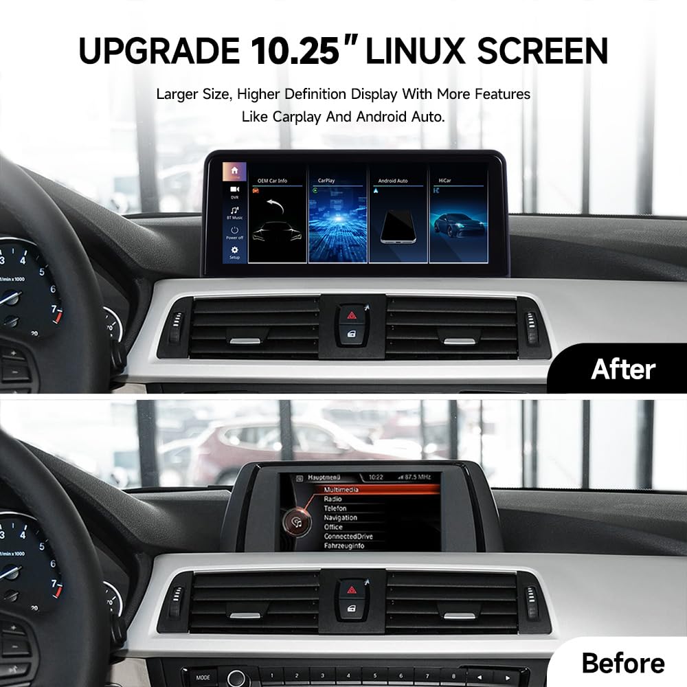 VIBEX 10,25 pollici Autoradio Carplay Wireless & Android Auto Wireless per BMW serie 3 4 F30/F31/F32/F33//F34/F36 2012-2016 con sistema NBT, Touchscreen Stereo Ricevitore con AirPlay Link, Siri