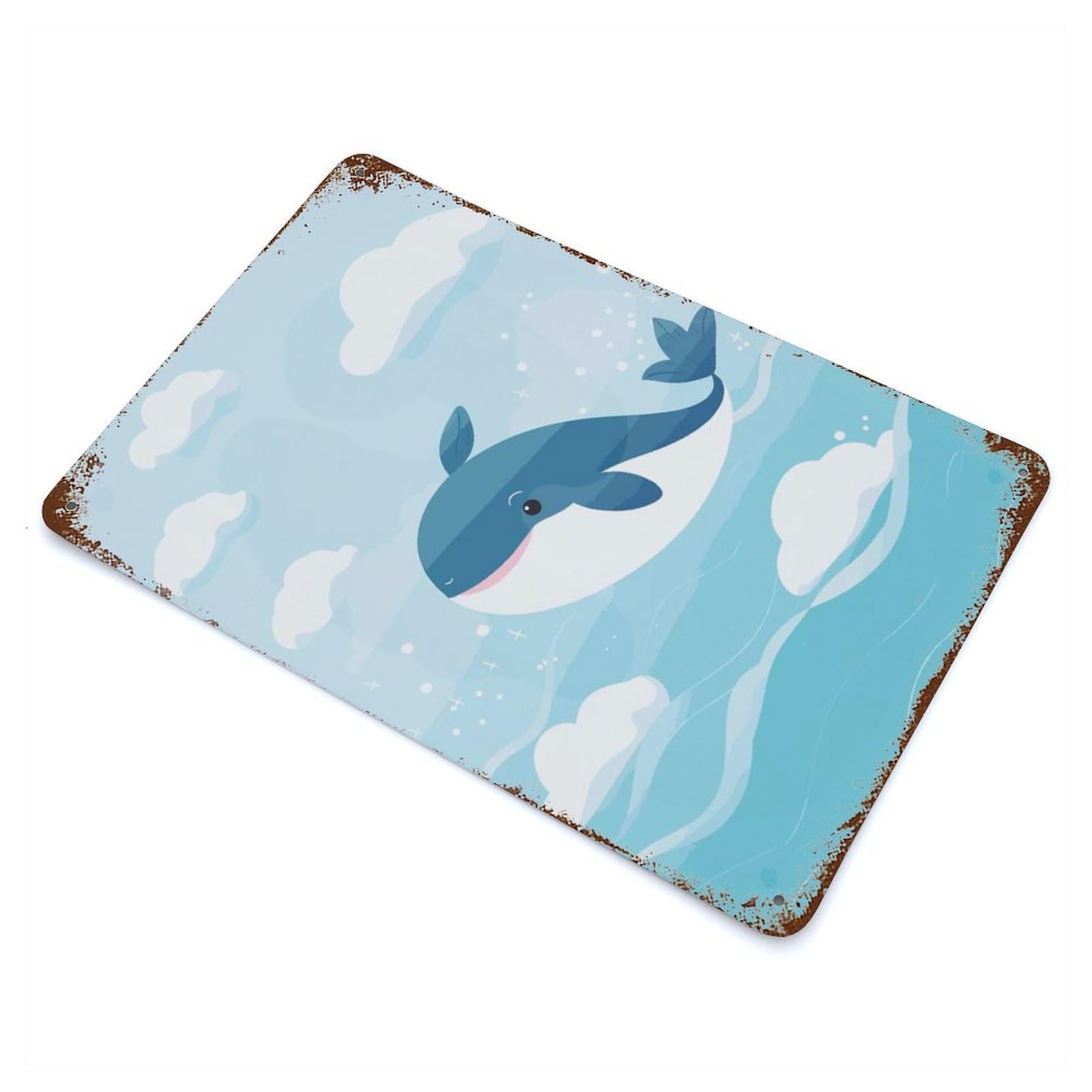 Cute Whale Kawaii Nursery Weathered Tin Sign 11.8"x7.9", Novelty Wall Decor for Garage, Pub Or Kitchen