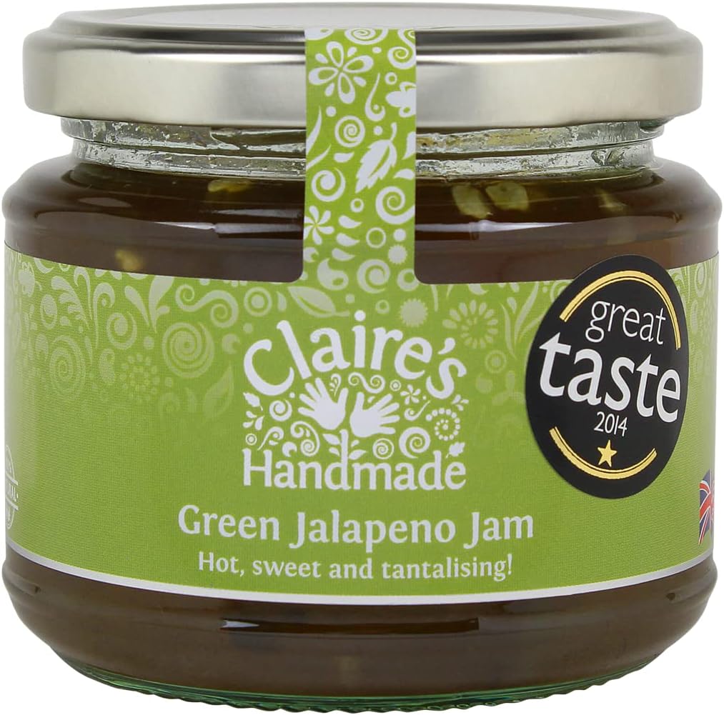 Claire's Handmade - Green Jalapeno Jam (225g) - Great Taste Award Winning Hot, Sweet & Tantalising Jam, Perfect for Adding a Kick, Suitable for Vegetarian, Vegan & Gluten Free Diets, GMO Free