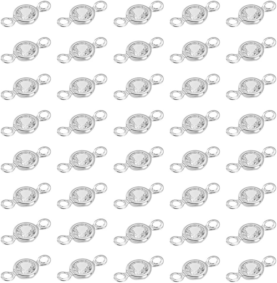 UNICRAFTALE 100Pcs Flat Round Birthstone Charms Glass Rhinestone Links Crystal Charms Clear Glass Charm Metal Diamond Connectors Charm for Earring Necklace Bracelet Keychain Making