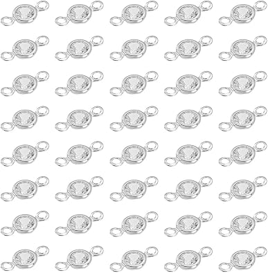 UNICRAFTALE 100Pcs Flat Round Birthstone Charms Glass Rhinestone Links Crystal Charms Clear Glass Charm Metal Diamond Connectors Charm for Earring Necklace Bracelet Keychain Making