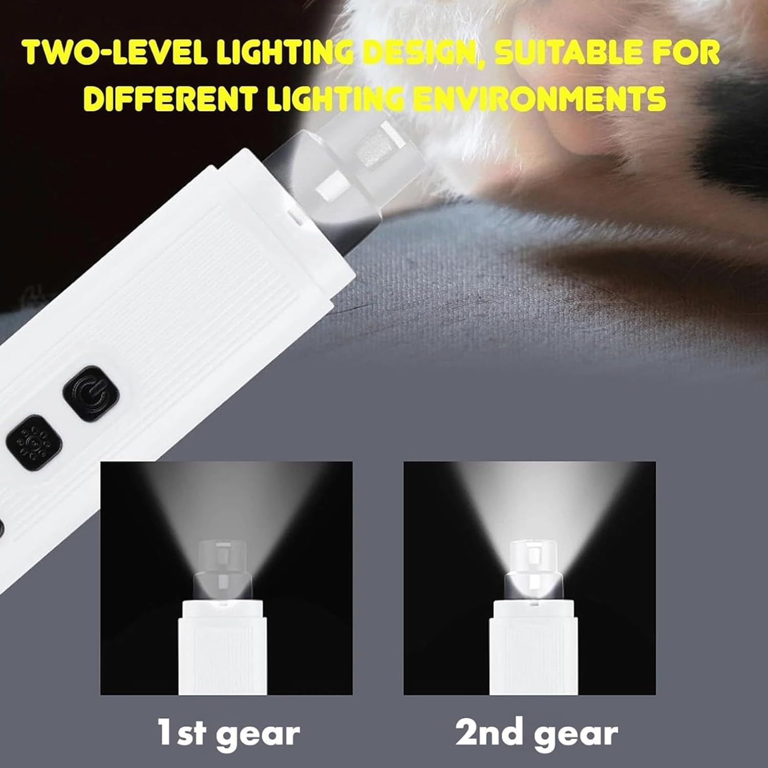 Cat Nail, Nail Trimmer, Dog Nail Grinder, Safe Cut Cat Nail Trimmer, Two Adjustable with 360° Grinding Settings, for All Cats ＆Dogs (White + Black)