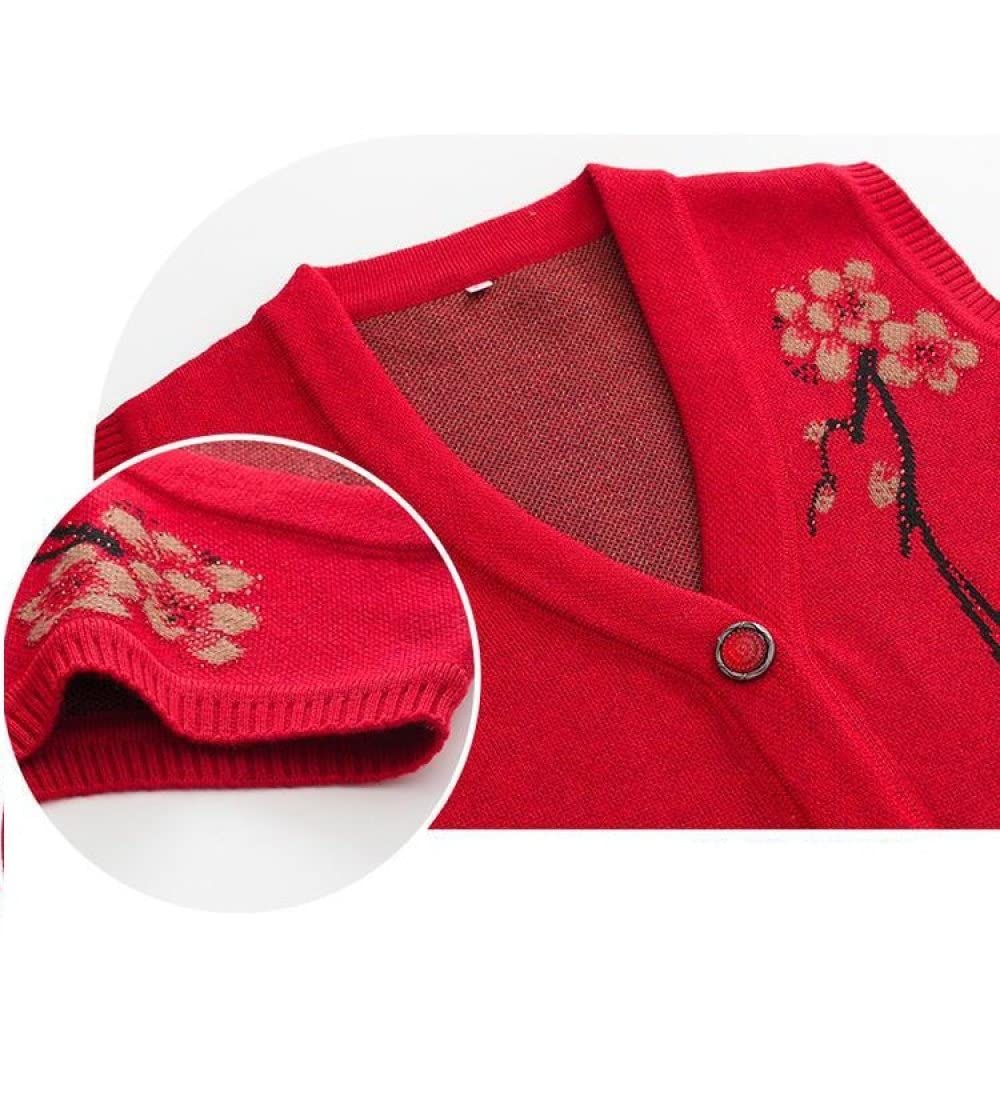 Sweater Vest,Frauen Strickwesten Elegant Verdicken Lila Blumenjacquard V-Ausschnitt Tasche Strickjacke Weste Herbst Locker Weich Ärmellos Strick Tanktop Ältere Damen Weste