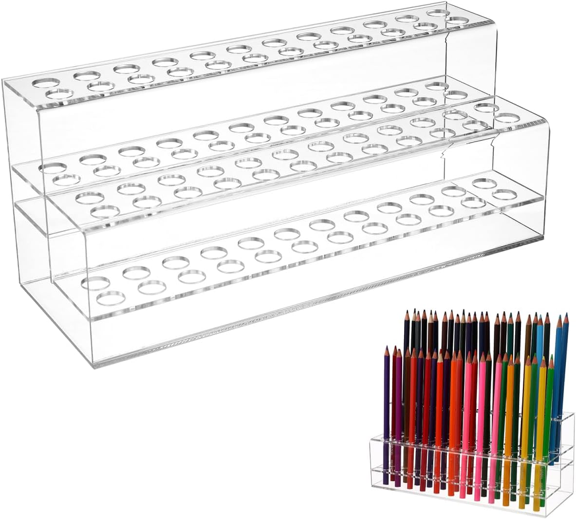 Cabilock Pen Stand Display-Acrylic Pen Holder 48-Slots Makeup Brush Display Stand, Eyebrow Pen Art Brush Rack Organizer for Home Office Desk School