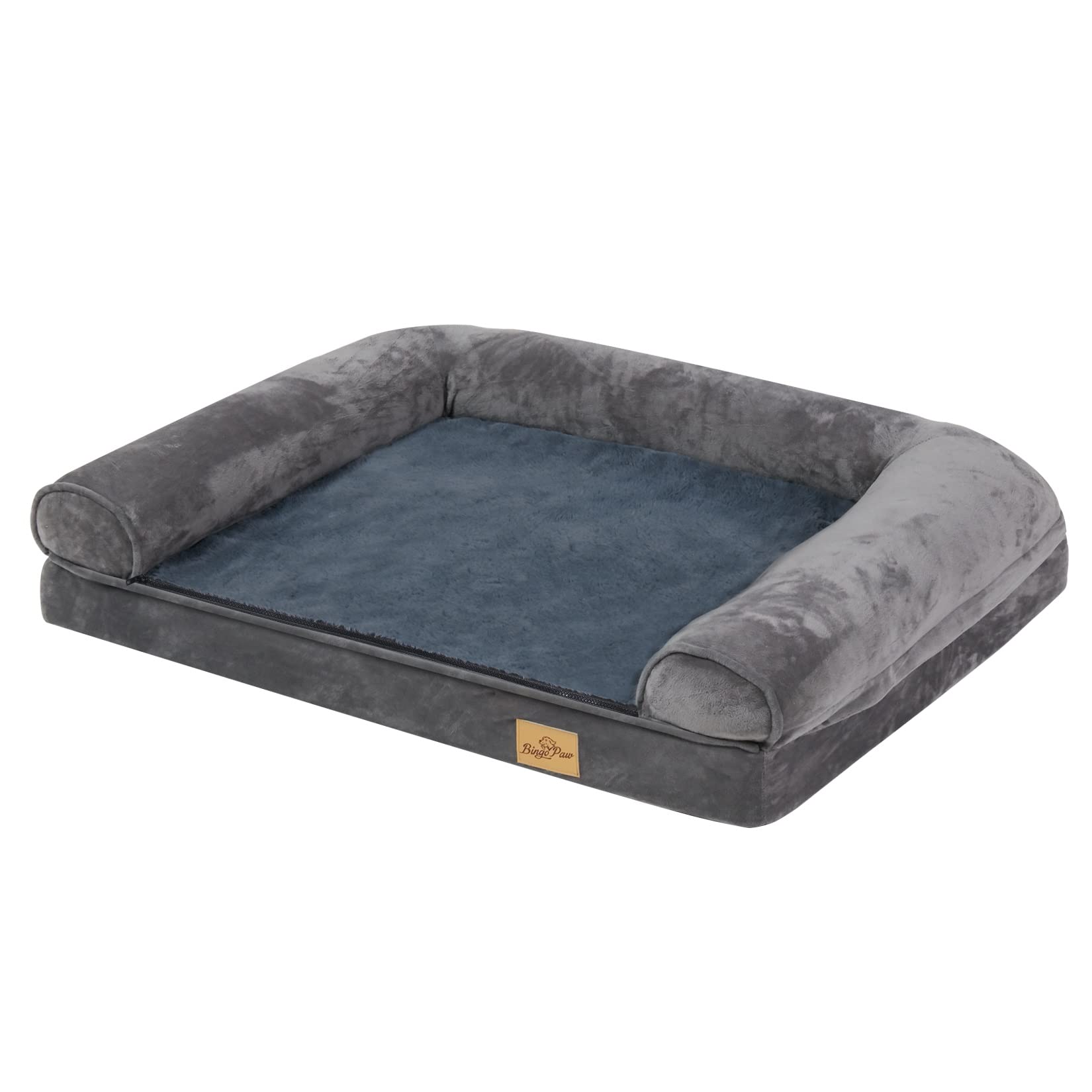 Wisfor Large Dog Sofa Bed: Memory Foam Orthopedic Pet Mattress Cushion - Waterproof Bolster Dog Couch with Pillow and Washable Cover Grey L (100x75cm)
