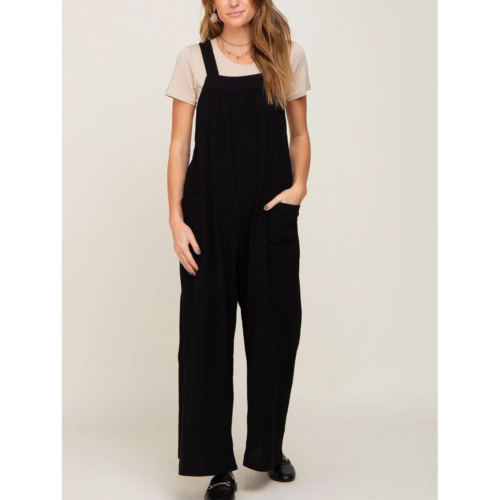 Mono de Maternidad para Mujer Algodón Lino Cómodo Mono Mujer Elegante Peto Jumpsuit Primavera Pantalones Tallas Grandes Holgados de Pierna Ancha Pantalones Largos Casual
