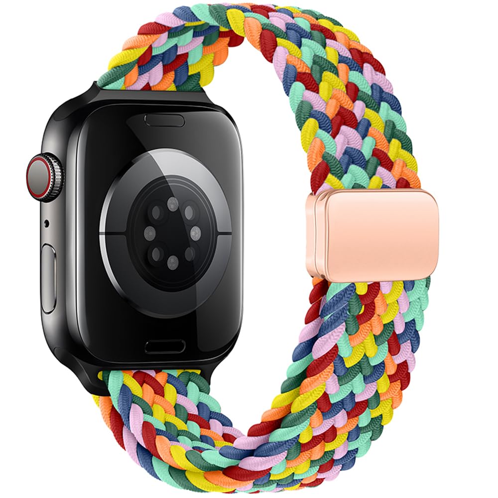 Slim Magnetic Braided Bands Compatible with Apple Watch Band 38mm 40mm 41mm 42mm 44mm 45mm 46mm 49mm,Thin Stretchy Women Soft Nylon Sport Loop Strap