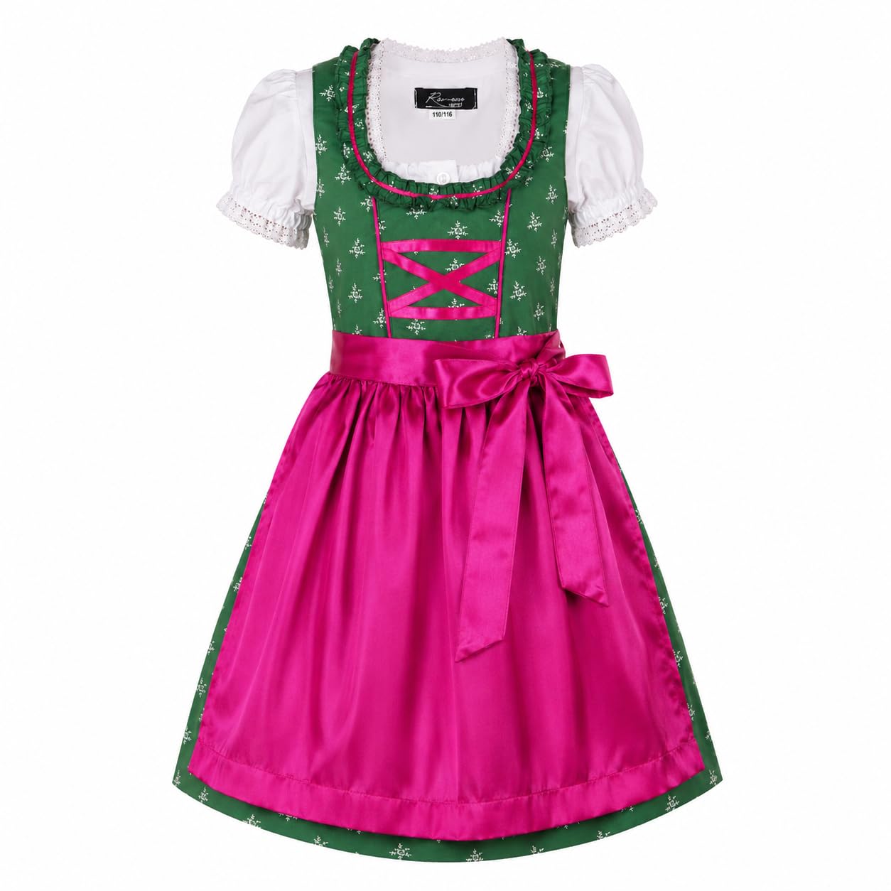 Ramona Lippert® - Dziecięca sukienka Dirndl dla dziewczynek - dirndl Franziska w kolorze ciemnozielonym z kwiatowym wzorem - 3-częściowa sukienka ludowa - moda ludowa - strój ludowy z fartuchem