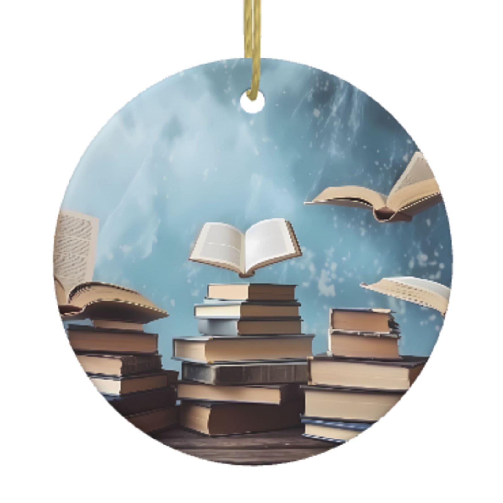 Ceramic Christmas Tree Hanging Ornaments with Gold Ropes Christmas Tree Decorations Round Ceramic The Sky Pendant Keepsake Decorations for Holiday Xmas Gift Ideas