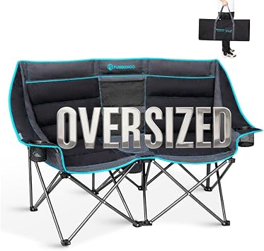 FUNDANGO Double Camping Chair, Folding Loveseat with Cooler