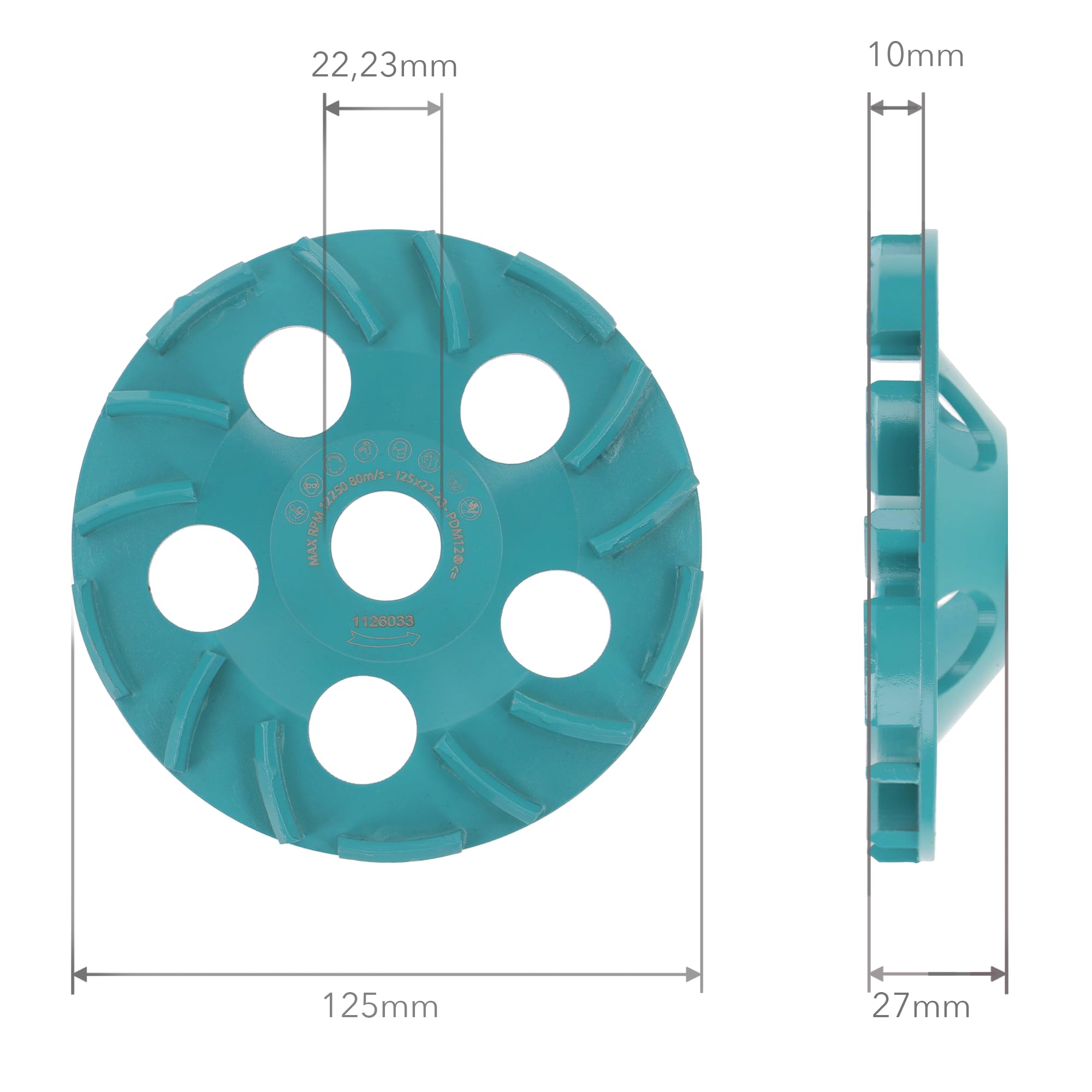 PRODIAMANT TurboFlex - Disco abrasivo de diamante (125 mm, M14, 15 segmentos de tejado, para hormigón, pavimento, nivelación, yeso, pintura, pegamento y recubrimientos epoxi)