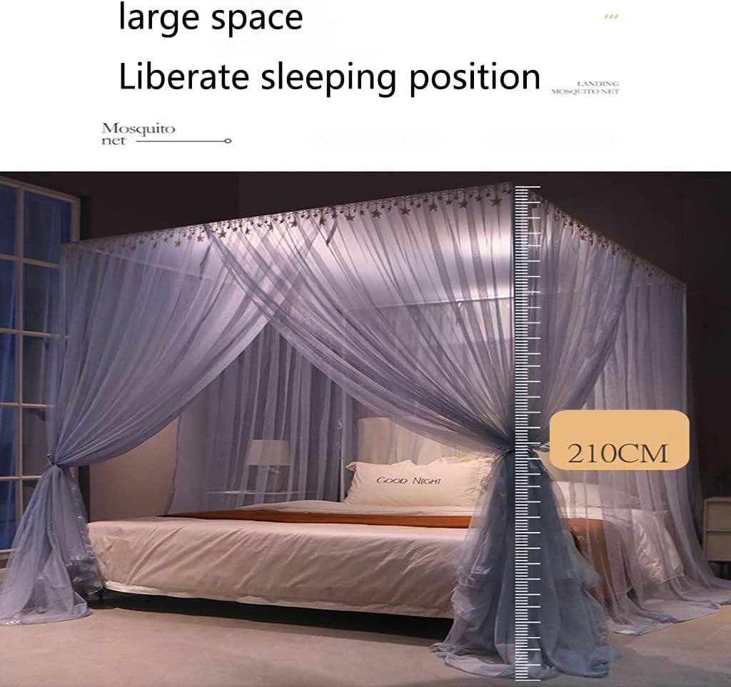 Mosquito NET Elegant Bed Canopy Retractable U-Shaped Floor Mosquito Net Three-Door Bold Stainless Steel Bracket for Covering Beds,Cribs,Hammocks (Grey 1.8 * 2.2m)
