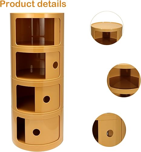 Miniatura 5 de Mesita de noche redonda de 4 niveles, armario de almacenamiento estrecho, armario de almacenamiento pequeño y elegante, no requiere instalación,