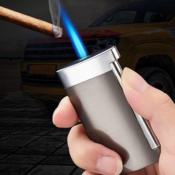 Portable Windproof Butane Torch Cigar Lighter, Metal Slim Men's Lighter, Jet Flame Refillable, Adjustable Flame Candle Camping Men's Gift(A)