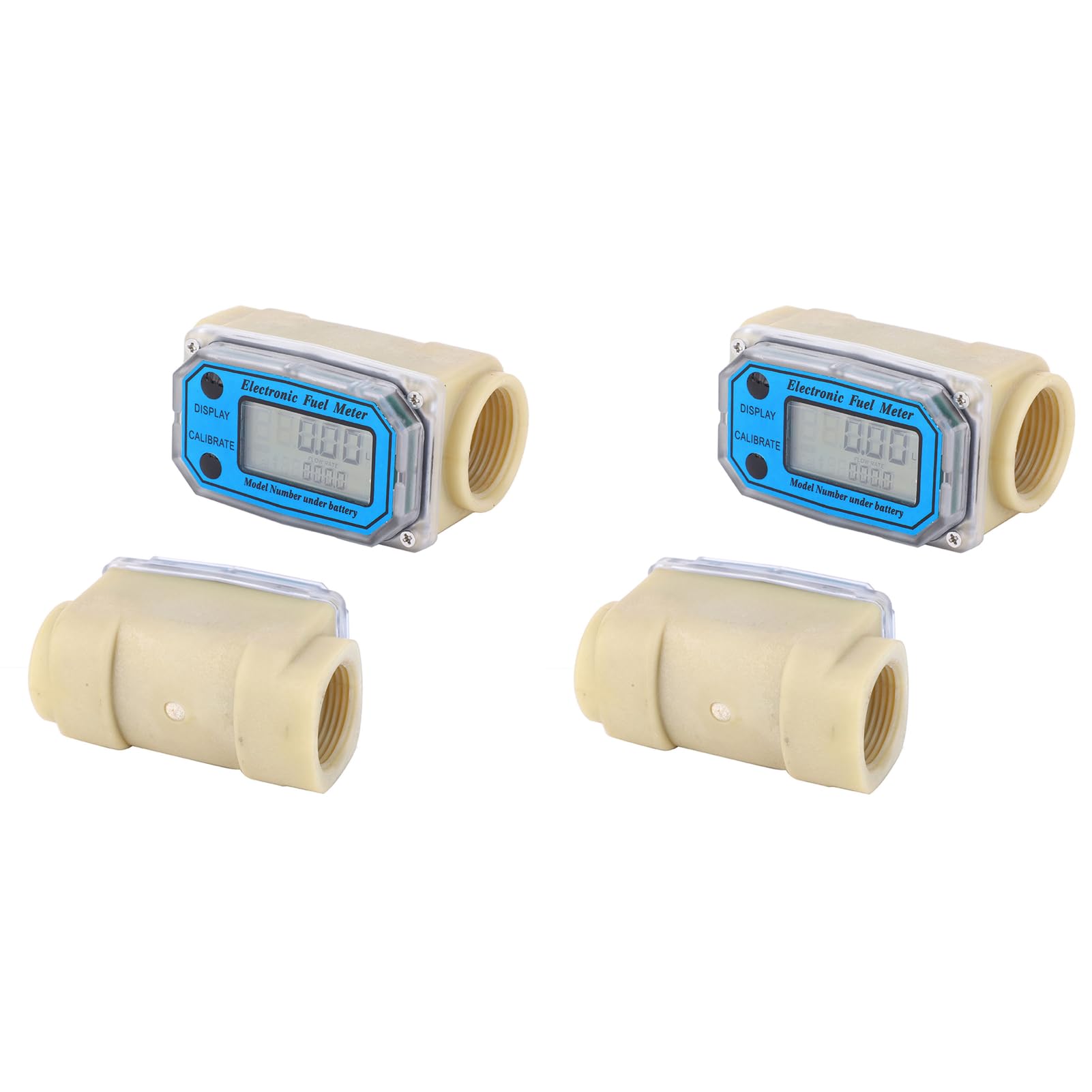 2pcs Mini Digital Turbine Flowmeter 10?90L min Fuel Meter with 1inch BSPT Female Thread Size
