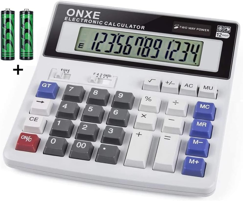 Calculators,Desktop Office 12 Digit Display Standard Function Scientific Electronic Calculator,Solar Button Battery and AA Battery Powered