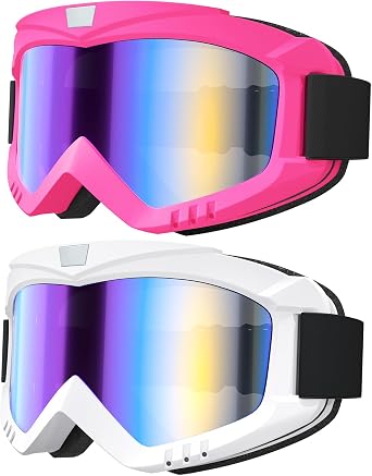 Dirt Bike Goggles Motorcycle Goggles - 2 Pack ATV, Ski, Windproof Glasses for Adults, Men, Women, Youth