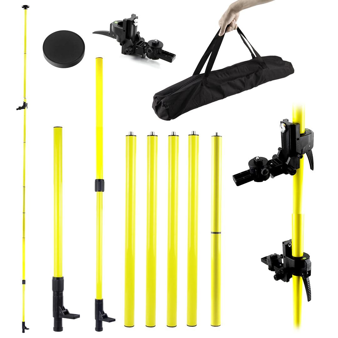 Ivhomeshop Yellow 4.2M Height Adjustable Laser Level Telescoping Pole Line Leveler Stand Bar Telescopic Pole Bracket Lift Extend Holder For Laser Level