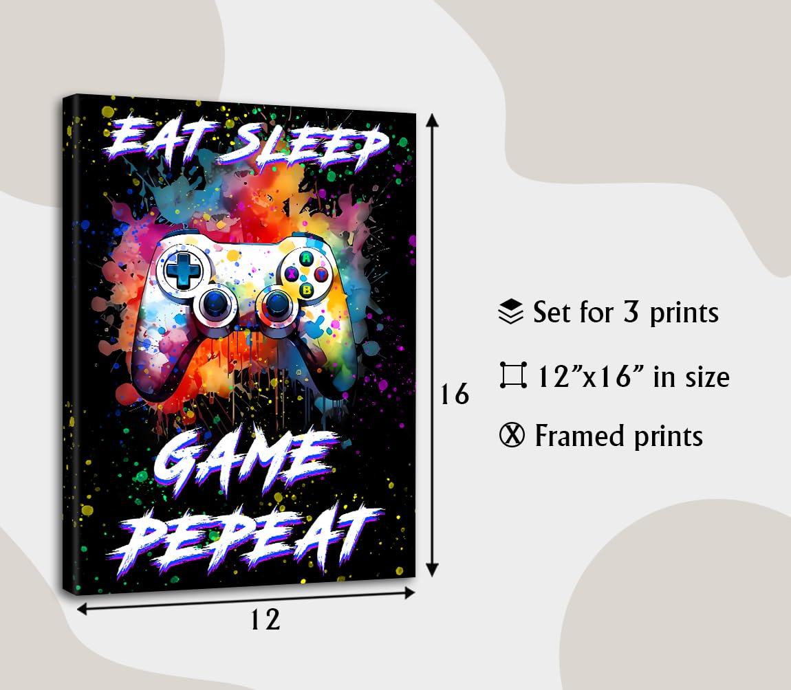 Set di 3 poster con cornice per la stanza dei ragazzi, decorazione da parete con graffiti, decorazione per la stanza dei giochi, stampa di videogiochi, regalo artistico per bambini e ragazzi,