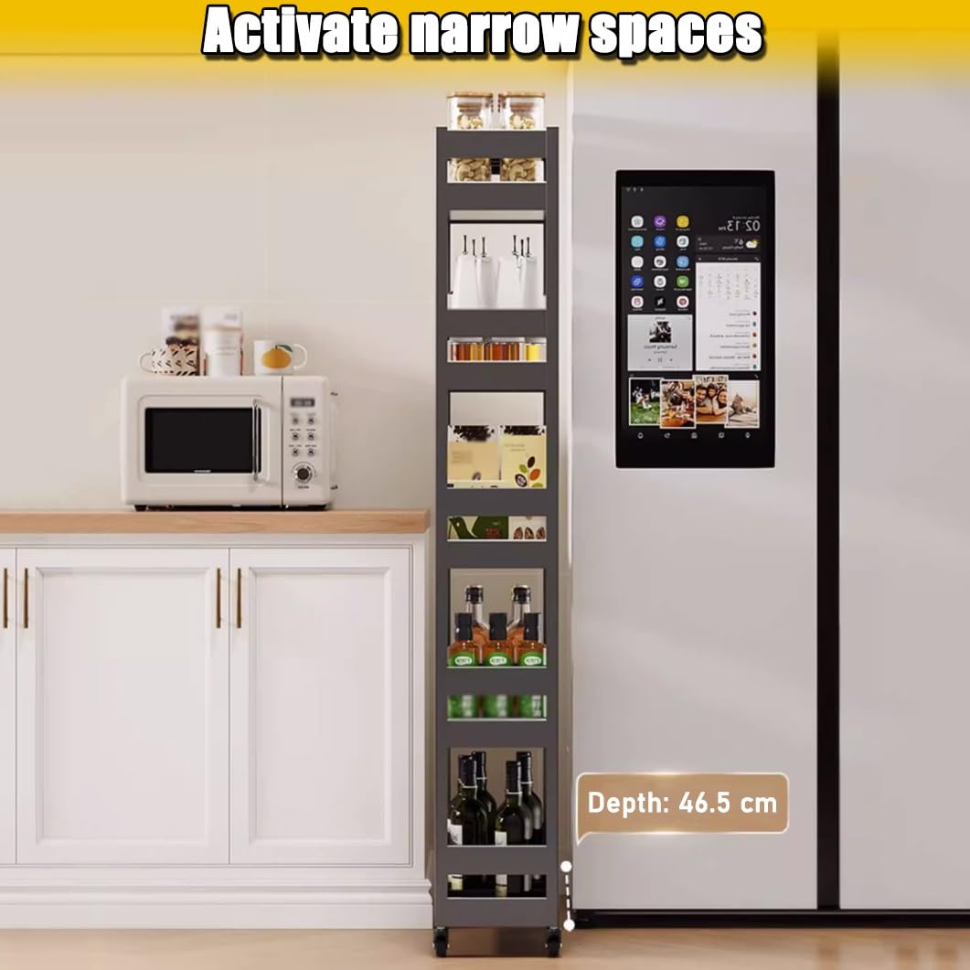 Organizer da bagno in metallo, sottile carrello scorrevole con ruote, salvaspazio a 3 ripiani, armadio per cucina e dispensa