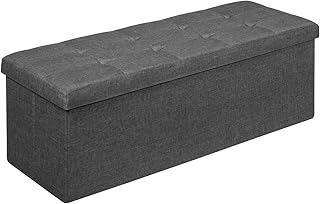 COSTWAY 80L/120L Folding Storage Ottoman, Oxford Fabric Footstool Bench Toy Box Chest with Lid, Home Living Room Hallway Bed End Stool, 300kg Weight Capacity (110 x 38 x 38cm, Dark Grey)