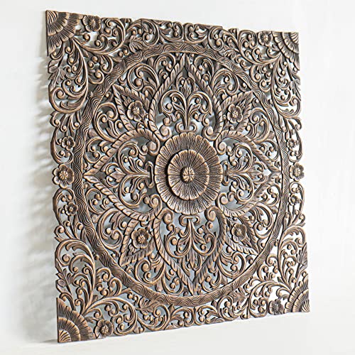 Queen Size Boho Carved Wood Bed Headboard Hand Sculpted Wall Art Hanging From Chiang Mai Thailand 60 Inches #TOP1