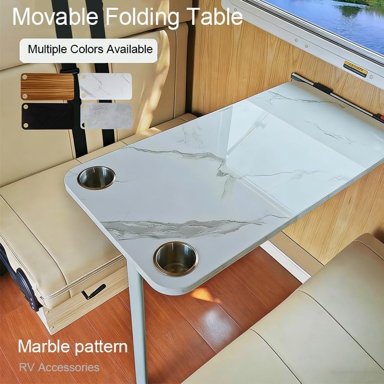 Wall Folding RV Table 90°, Removable Sliding, Easy to Store, Dinette Table Space-Saving for RV, Office, Kitchen(Black)
