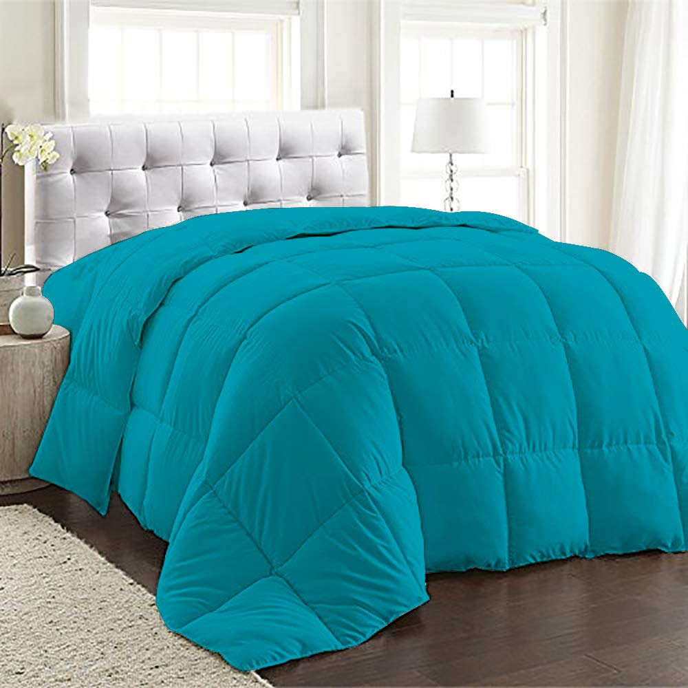 BedDecor 500 GSM Down Alternative Super Soft Premium Quality Microfiber Filling Comforter 600TC Solid 100% Egyptian Cotton (Turquoise Blue,King)