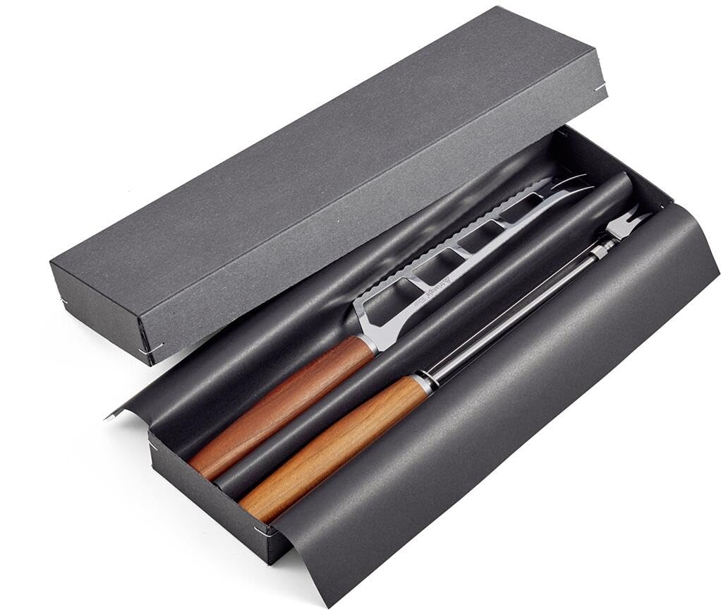 triangle Käsemesser-Set Sense - 2-tlg. Käseschneider, Pflaumenholz | Edelstahl-Klinge mit Wellenschliff & Gabelspitze – Made in Solingen – inkl. Geschenkbox – 26,8 cm