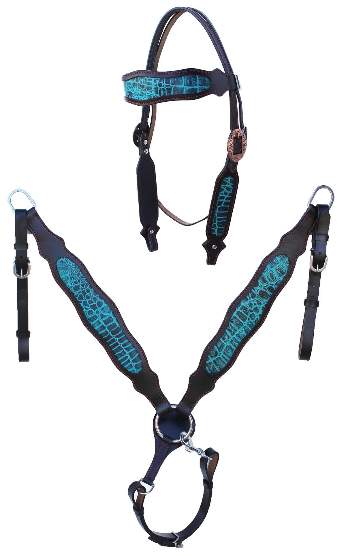 CHALLENGER Western Teal Gator Browband Headstall Bridle Breast Collar Tack Set 78FK05B