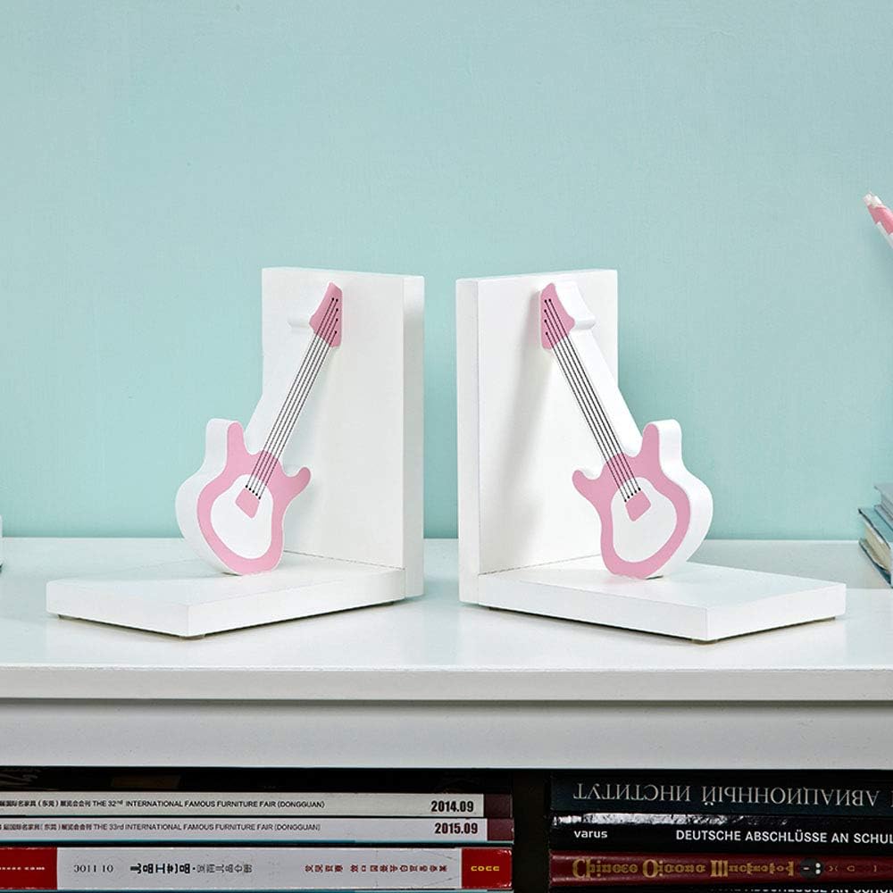 Wood Nursery Room Decorative Bookends Pink Flower/Guitar/AZ/Cupcake Bookends Baby Kids Gift Idea (Blue Guitar)