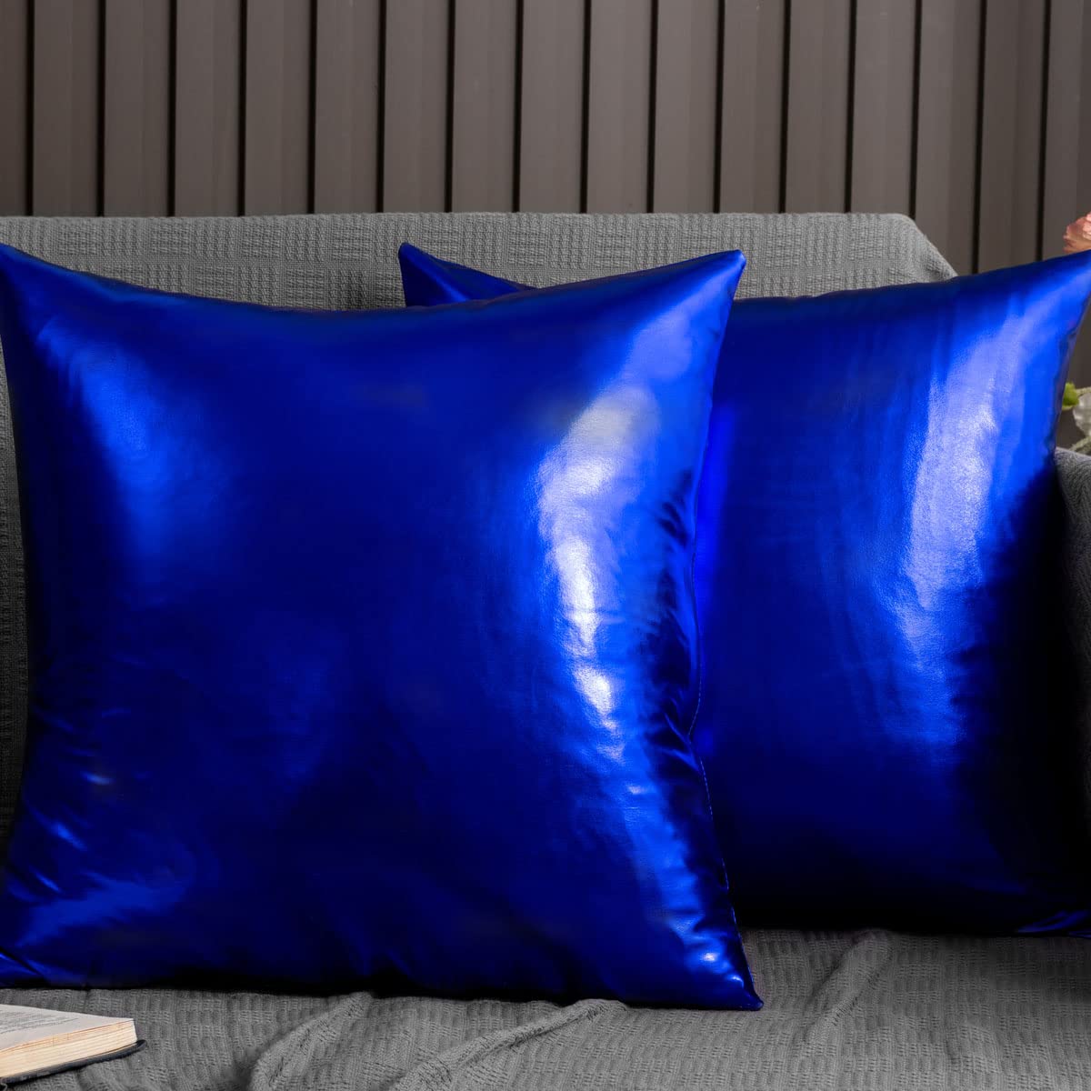 EUCIOR Blue Pillow Covers,Modern Metallic Shiny Cushion Cover,Dark Teal Pillows,Pack of 2,Royal Blue Pillow Covers for Sofa Bedroom Car,Royal Pillow 18"x18"(RoyalBlue) โ image 1