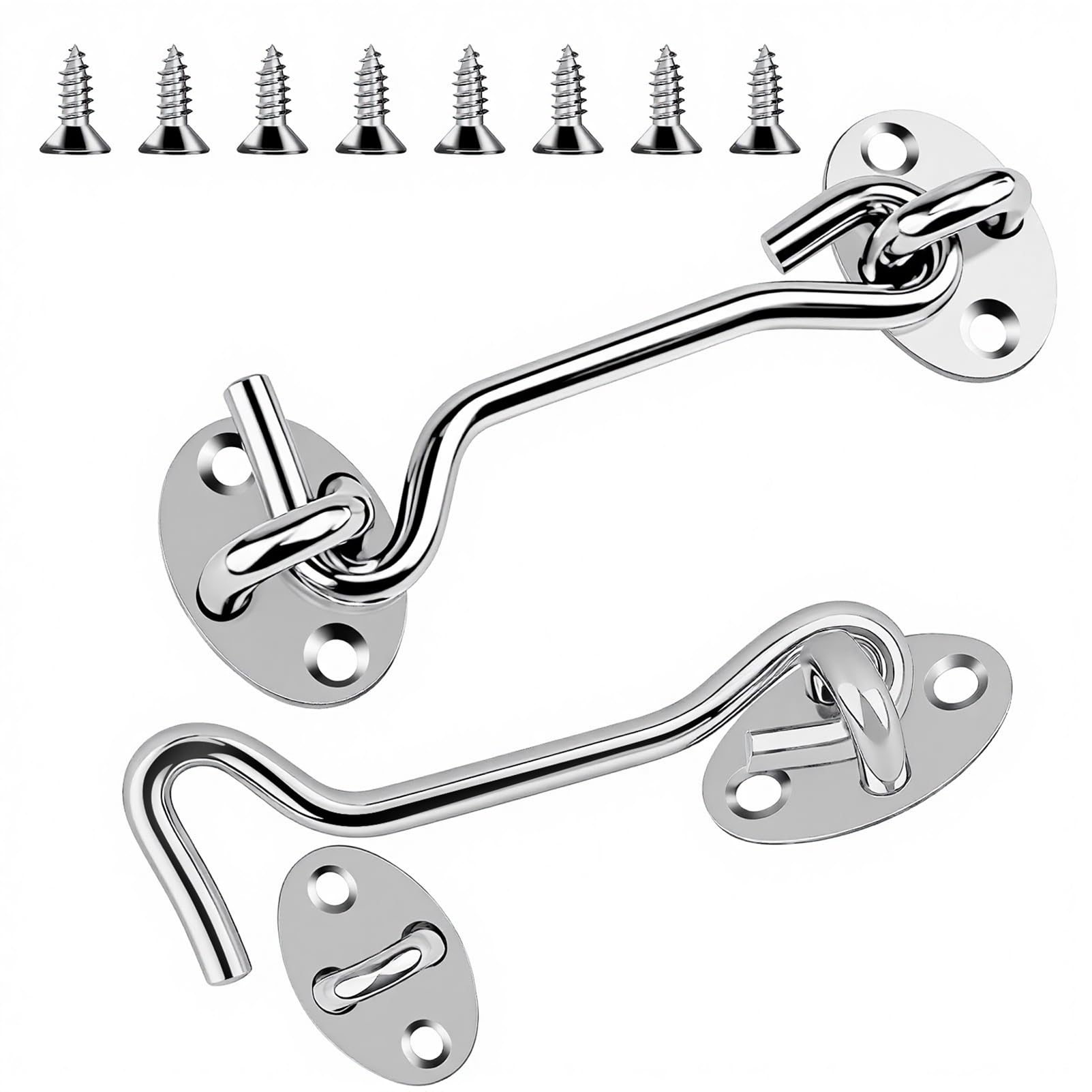 OHiZVZV 2 Pack 4 Inch Hook and Eye Latches, Stainless Steel Cabin Hooks and Door Locks for Internal Doors Gates Sheds Bedroom Bathroom