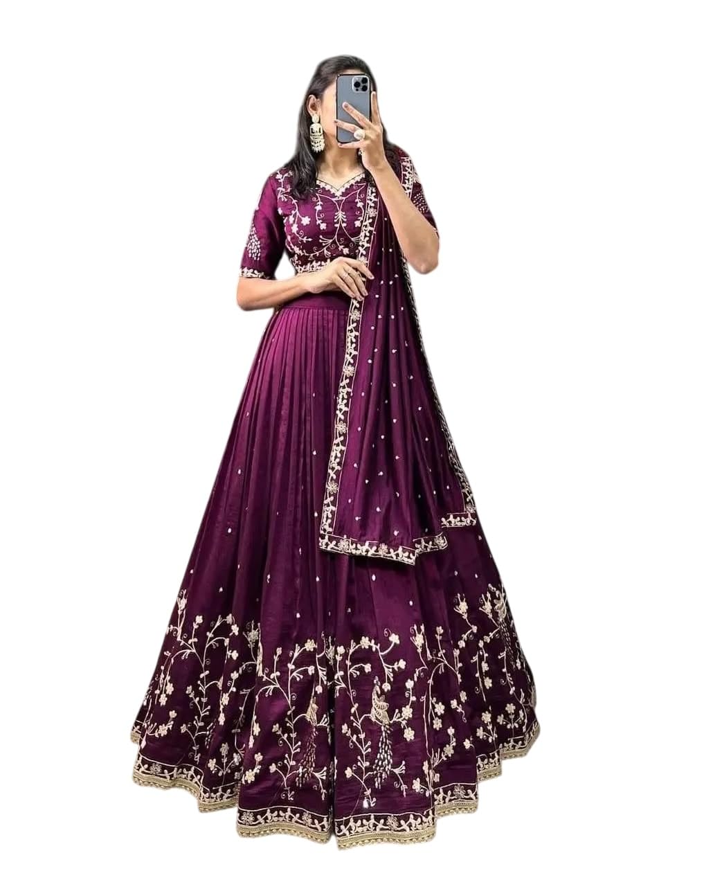 a to z cart Women's Vichitra Embroidered Semi-Stitched Lehenga Choli (Morpankh LH-New)-picture-51