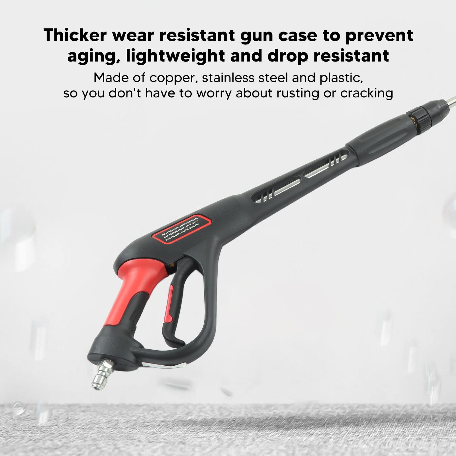 Pistolet do myjki ciśnieniowej 4000PSI z zestawem 5 dysz kolorowych, interfejs 3/8 cala, przedłużacz 54 cm do czyszczenia samochodu i ogrodu (Interfejs 3/8 cala)