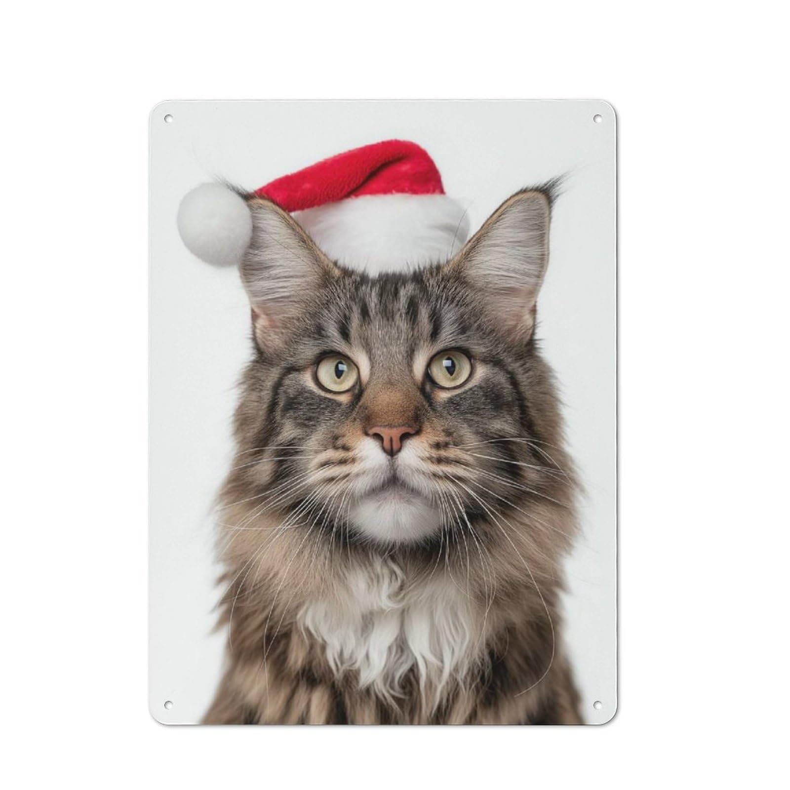 Junmoney Maine Coon Cat With Santa Hat Portrait Rustic Metal Sign 40X30cm For Man Cave Or Games Room, For Vintage Wall Decor Fans, For Garage And Workshop Walls