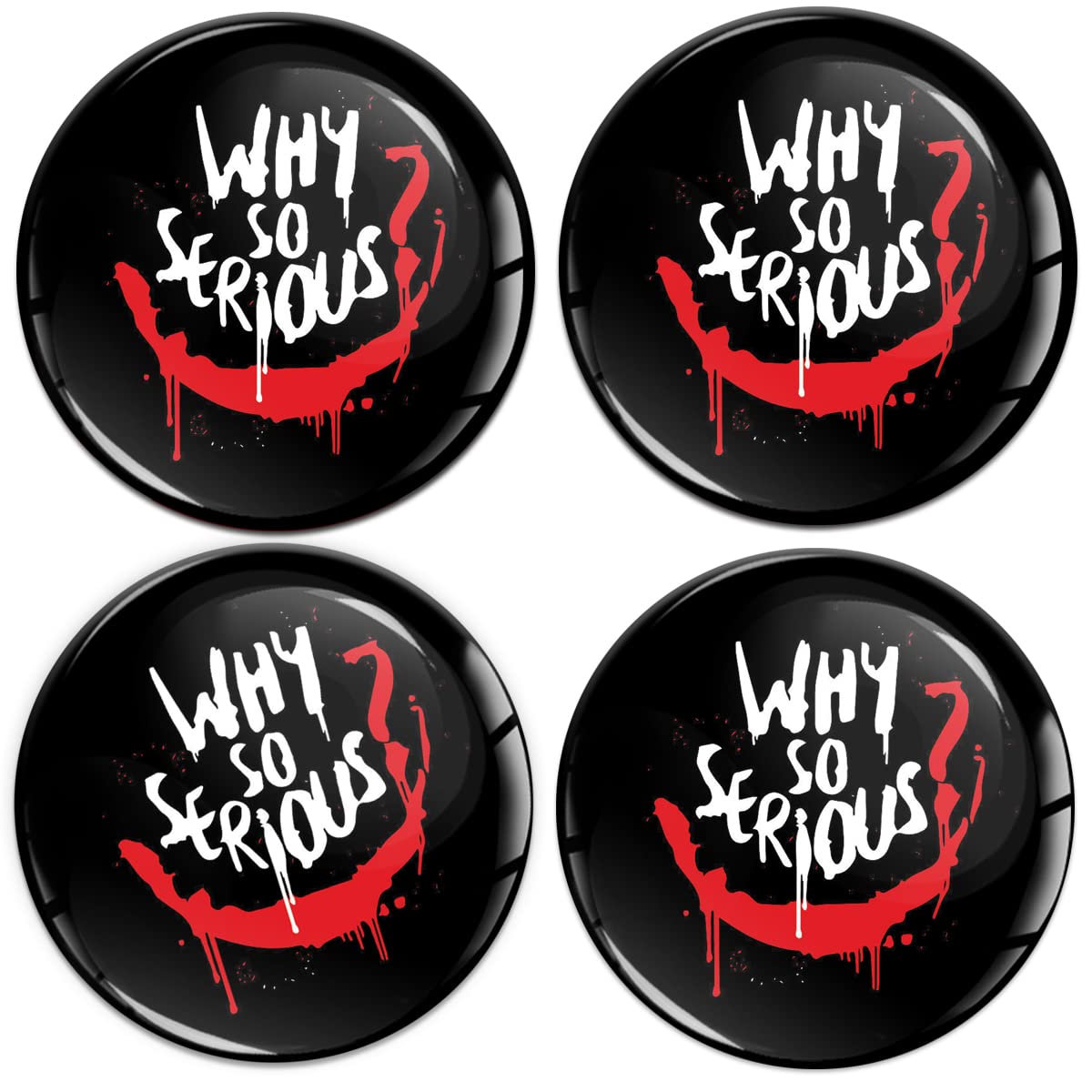 Biomar Labs 4 x 60 mm sticker 3D silicone wit Why So Serious voor naafdoppen naafdoppen wieldoppen wielstickers naafdoppen zwart A 8160