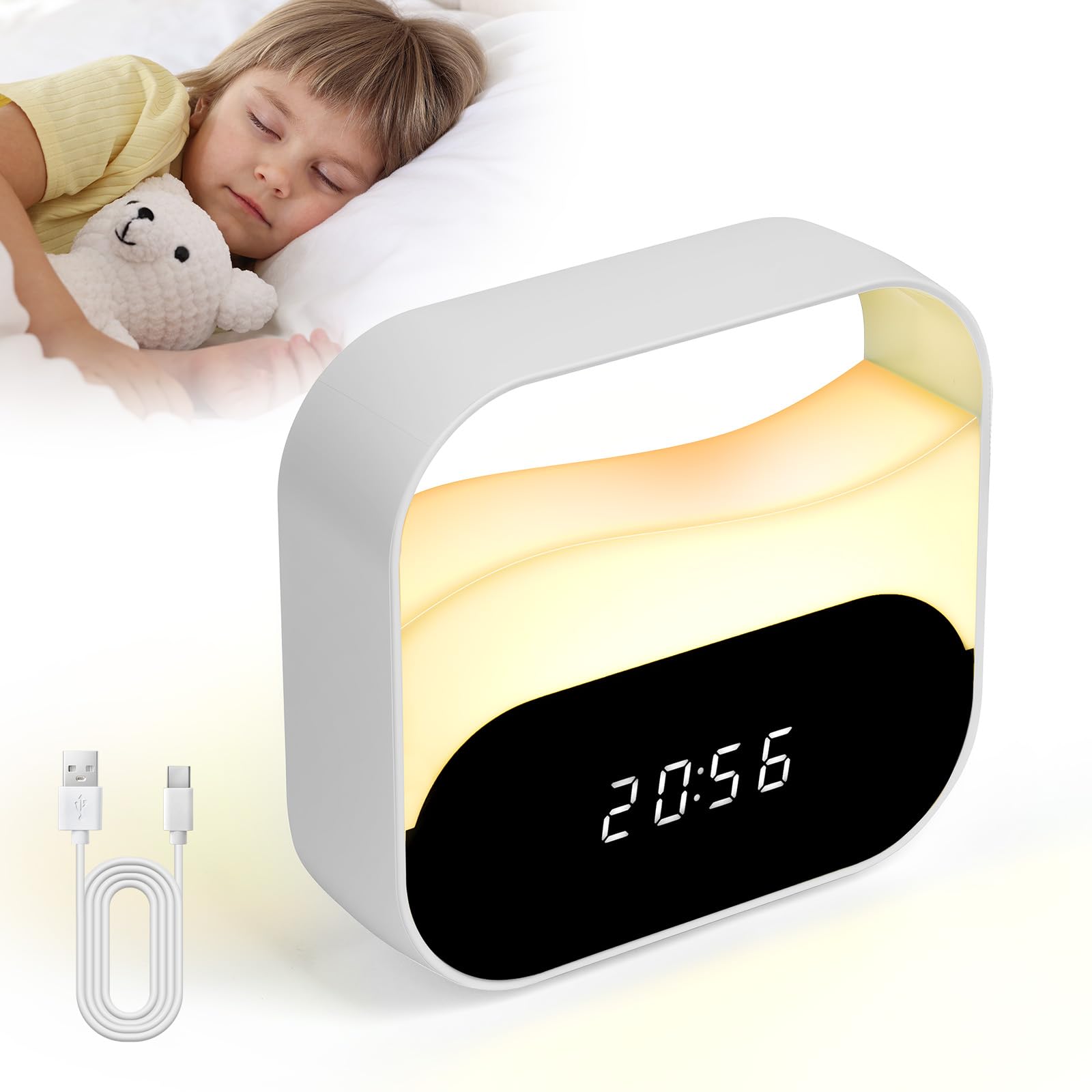 Adiwo Digital Alarm Clock Bedside, Digital Alarm Clock LED Display, Alarm Clock with Dimmable Night Light, USB Charging Port, Dual Alarm, Snooze, 3 Color Temperature, for Heavy Sleepers, Teens