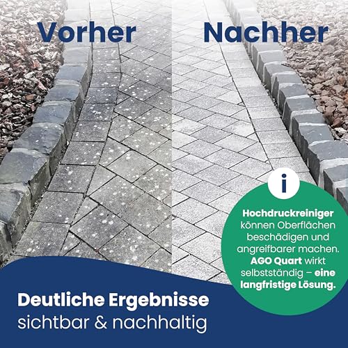 AGO Quart 100 Grünbelagentferner 500 ml - chlor- und säurefrei / 100 qm Algen und Grünbelag Entferner/Steinreiniger/Terrassenreiniger/Grünspan Entferner/Naturstein Reiniger