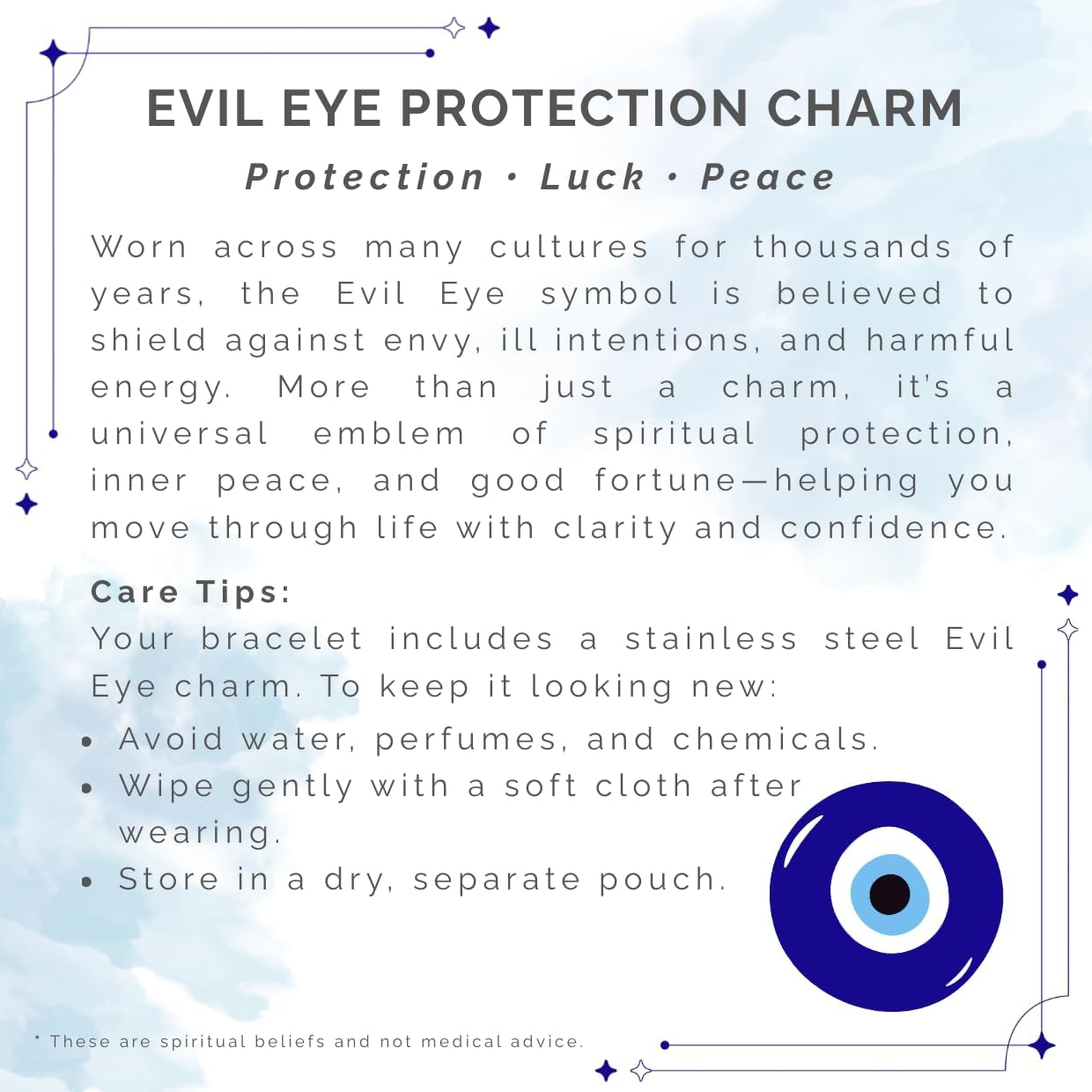 Handmade Evil Eye Bracelet – White Mother of Pearl Beads with Gold-Plated Blue Eye Charm – Adjustable Macramé Cord – Protective Jewelry Gift for Women