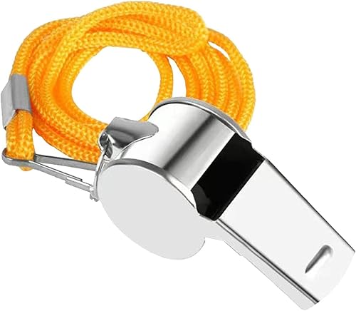 Miniatura 6 de Silbato de entrenador, silbato de hockey de metal con cordón, silbato de seguridad para navegación, pesca, barco, camping, senderismo, caza,