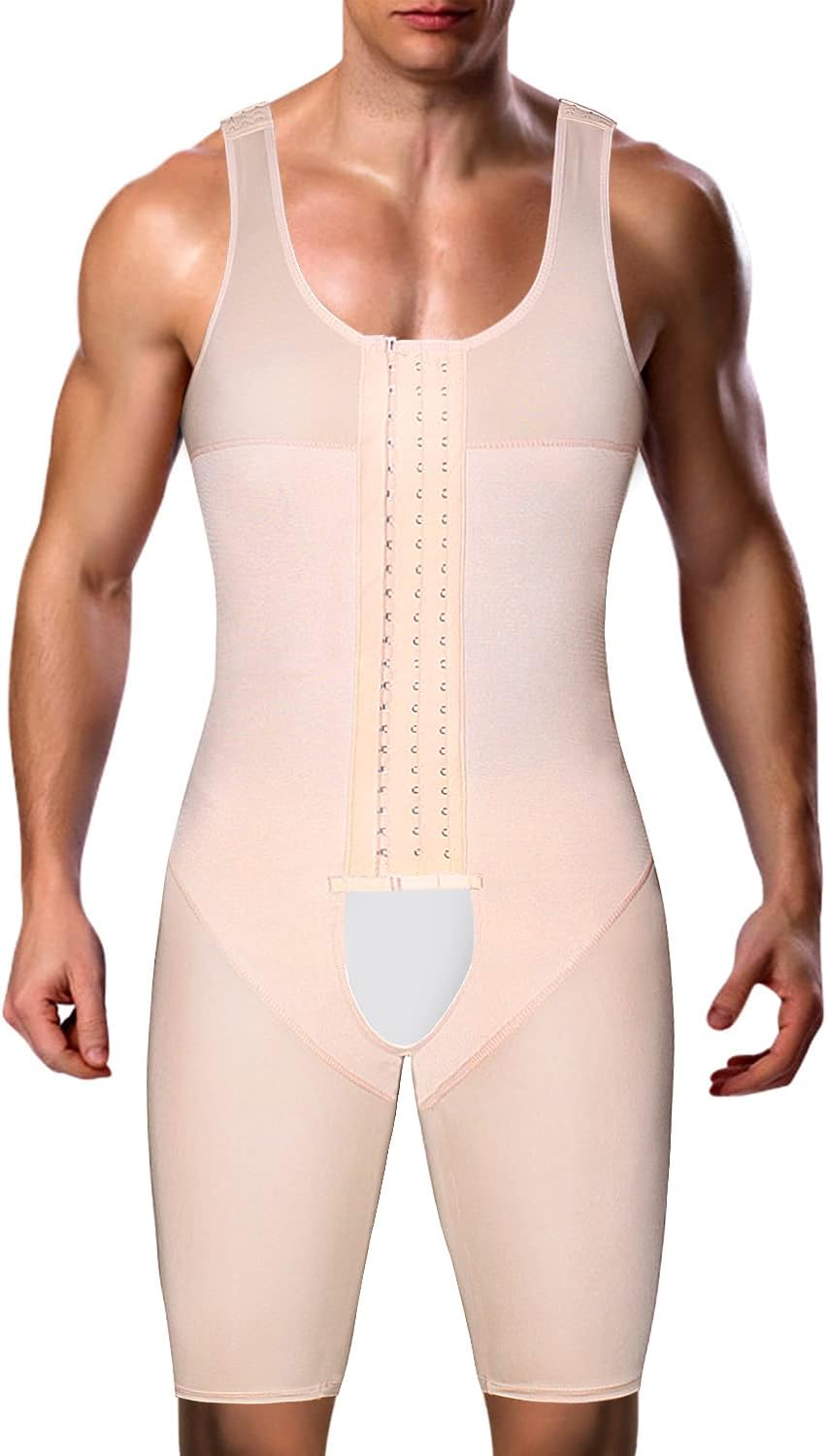 RIBIKA Men’s Bodysuit Abdomen Control Shapewear Legs Compression Body Shaper Short Back support Underwear