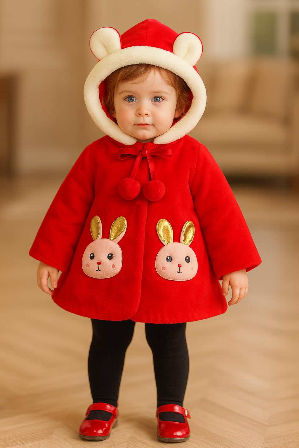 Bold N Elegant Faux Fur Warm Winter Outerwear Hooded Baby Jacket Coat Blanket with Soft Plush Bunny Ear n Tail for Infant Toddler Boy Girl Kids 1yr to 5yr (Red, 18-24 Months) 1