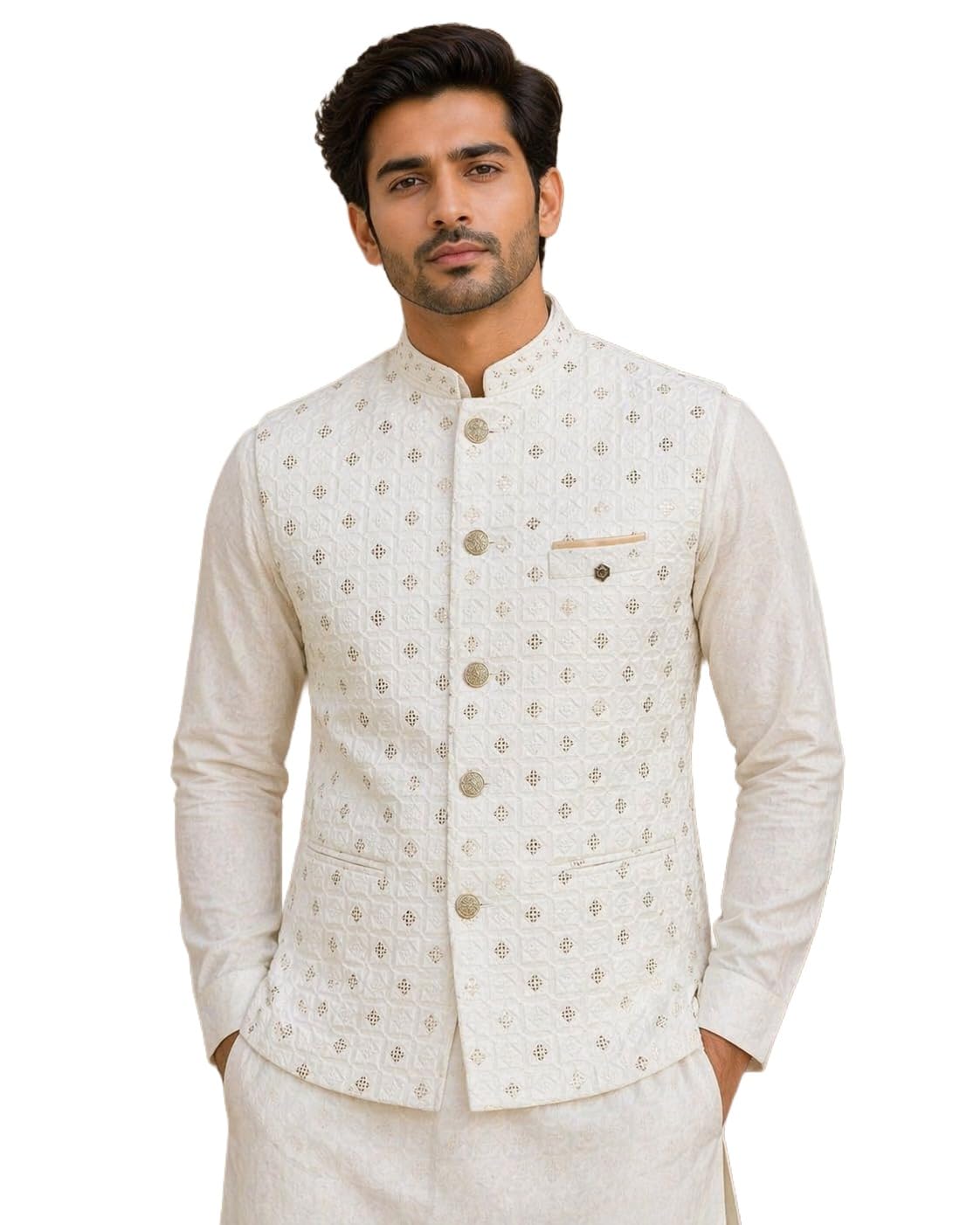 risani MEN 'S Premium Cotton Jacquard Nehru Jacket | Ethnic Waistcoat for Wedding Stylish Waistcoat for Kurta-picture-54