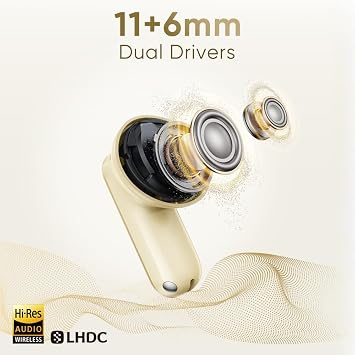 realme Buds Air 8 in-Ear Wireless Earbuds, 55dB ANC, 58Hrs Playtime, Hi-Res LHDC, 360 Spatial Audio, 45ms Low Latency, IP55, BT v5.4 (Gold)