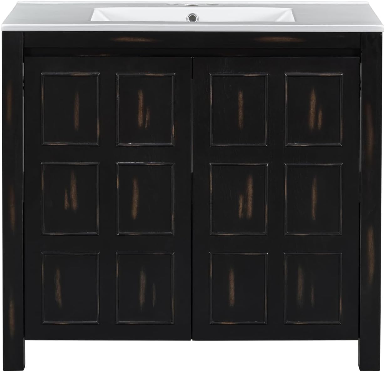 36" Bathroom Vanity Organizer with Ceramic Sink, Set Bathroom Storage Cabinet, Vintage Espresso